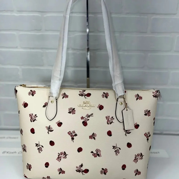 Coach Gallery Tote With Ladybug Floral Print Chalk Multi - Picture 1 of 12
